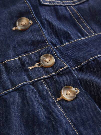 SHEIN MOD جمبسوت جينز للنساء بياقة حول الرقبة وظهر مكشوف