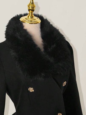 SHEIN ICON معطف أنيق مزخرف بالفرو الاصطناعي ذو قصة مفرقعة وأزرار مزدوجة، مناسب للخريف والشتاء