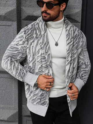 Manfinity Homme معطف كاجوال فضفاض بأكمام طويلة من الفليس بطبعة جلد الزيبرا للرجال