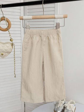 SHEIN Playful Pals طقم بنطلون وقميص كاجوال بسيط لفتيات الرضع في الربيع والخريف، قميص كم طويل بياقة كاجوال بلون المشمش مقترن مع بنطلون بنفس اللون، مناسب للاستخدام اليومي في المدرسة والتنقل