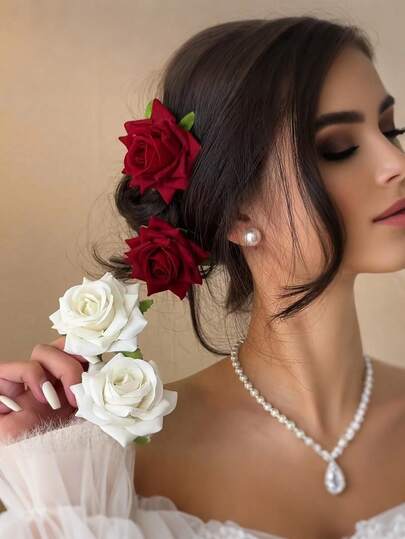 قطعتان مشبك شعر مزين بزهرة الورد البوهيمية، إكسسوارات يوم الحب مشابك شعر، مشابك شعر، أشياء المدرسة، إكسسوارات الشعر، إكسسوارات الرأس