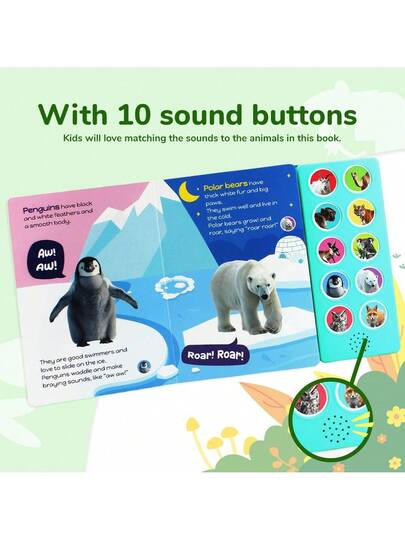beartale لعبة حسية ذات 10 مفاتيح، كتاب أصوات للأطفال، لعبة تعليمية مبكرة للرضع، 10 أصوات حيوانات واقعية، مصنوعة من مواد متينة، بطارية قابلة للاستبدال، تعزز تفاعل الطفل وذاكرته وتنمية حواسه، ألعاب أطفال، ألعاب أولاد، هدايا لحفلات أعياد الأطفال، ألعاب بنات،