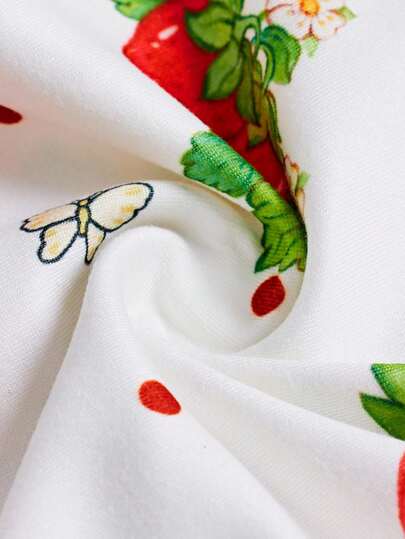 Strawberry Shortcake X SHEIN طقم بيجامة مكون من 2 قطعة (كارديجان أبيض وبنطلون) بطراز كاجوال وأنيق للفتيات المراهقات، بنمط فراولة كرتوني لطيف، مناسب للربيع والخريف والشتاء