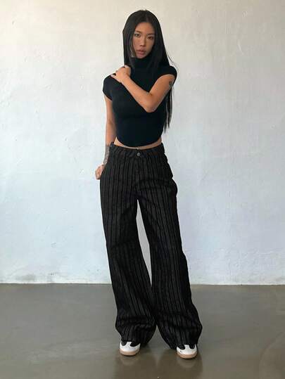 DAZY سراويل جينز نسائية فضفاضة بخطوط مستقيمة الساق للاستخدام اليومي