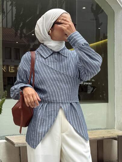 DAZY قميص نسائي كاجوال فضفاض مربوط بشريط غير متماثل