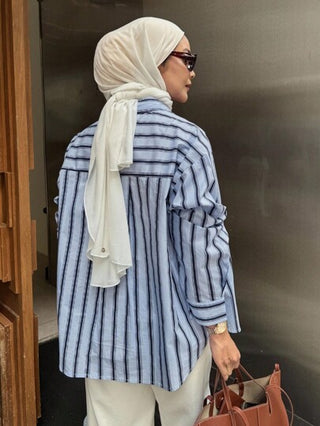 DAZY قميص نسائي مريح فضفاض مخطط 2 في 1، ملابس نسائية للخريف