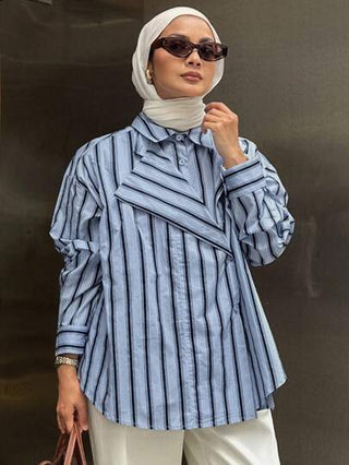 DAZY قميص نسائي مريح فضفاض مخطط 2 في 1، ملابس نسائية للخريف