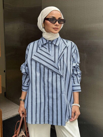 DAZY قميص نسائي مريح فضفاض مخطط 2 في 1، ملابس نسائية للخريف