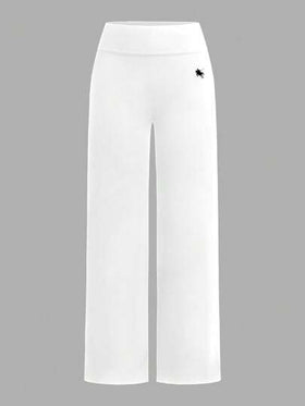 SHEIN EZwear قطعتان من البنطلونات الواسعة ذات الخصر العالي والساق المستقيمة بنمط الحصان للنساء، باللونين الأسود والأبيض، مناسبة للصيف