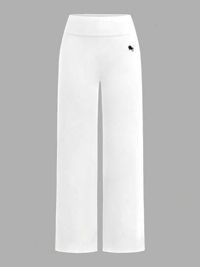 SHEIN EZwear قطعتان من البنطلونات الواسعة ذات الخصر العالي والساق المستقيمة بنمط الحصان للنساء، باللونين الأسود والأبيض، مناسبة للصيف