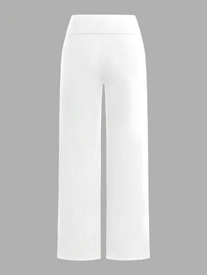 SHEIN EZwear قطعتان من البنطلونات الواسعة ذات الخصر العالي والساق المستقيمة بنمط الحصان للنساء، باللونين الأسود والأبيض، مناسبة للصيف