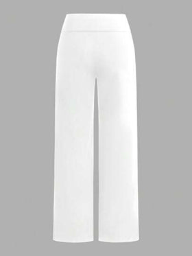 SHEIN EZwear قطعتان من البنطلونات الواسعة ذات الخصر العالي والساق المستقيمة بنمط الحصان للنساء، باللونين الأسود والأبيض، مناسبة للصيف
