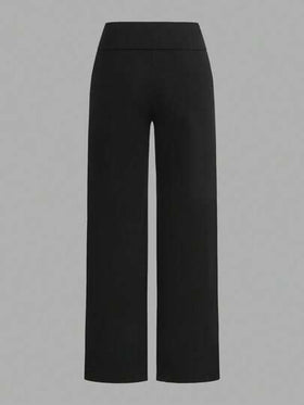 SHEIN EZwear قطعتان من البنطلونات الواسعة ذات الخصر العالي والساق المستقيمة بنمط الحصان للنساء، باللونين الأسود والأبيض، مناسبة للصيف