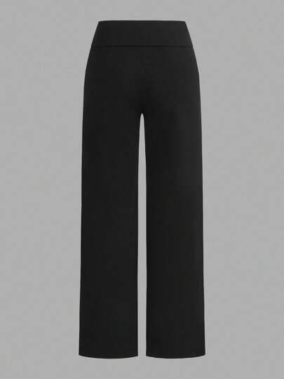 SHEIN EZwear قطعتان من البنطلونات الواسعة ذات الخصر العالي والساق المستقيمة بنمط الحصان للنساء، باللونين الأسود والأبيض، مناسبة للصيف