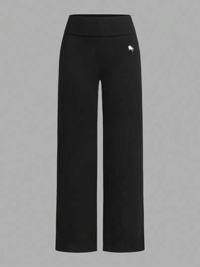 SHEIN EZwear قطعتان من البنطلونات الواسعة ذات الخصر العالي والساق المستقيمة بنمط الحصان للنساء، باللونين الأسود والأبيض، مناسبة للصيف