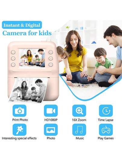 كاميرا طباعة فورية، تسجيل فيديو، ألعاب، DIY، مدرسة، سفر - هدية إبداعية لتعلم التصوير، إكسسوار تصوير، أداة إبداعية للشباب، تصميم ممتع، مشروع DIY، جهاز ممتع، متين، أفضل هدية عيد ميلاد وعام جديد للمصورين الشباب، هدية عودة إلى المدرسة، كاميرا للأطفال