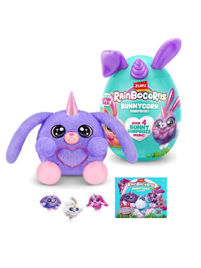 طقم هدية مفاجأة Rainbocorns Bunnycorn من ZURU - لعبة كاملة من 4 قطع في صندوق واحد (ملمس قلب الفرو)