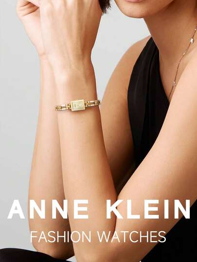 Anne Klein ساعة كوارتز ذهبية اللون للنساء بسوار من الكوارتز مع قرص مربع بلون الشمبانيا الفاتح، ساعة فاخرة تناظرية مع سوار قابل للتعديل، ساعة هدية أنيقة للسيدات من واتش