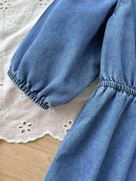SHEIN فستان قميص جينز أزرق للفتيات المراهقات