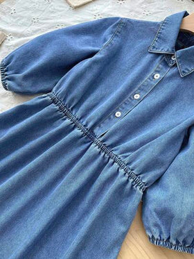 SHEIN فستان قميص جينز أزرق للفتيات المراهقات