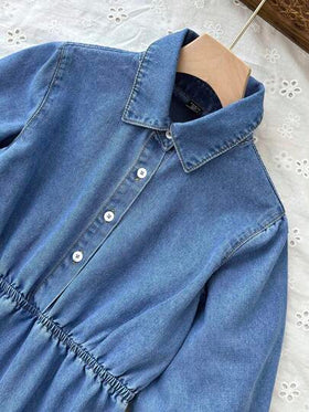 SHEIN فستان قميص جينز أزرق للفتيات المراهقات