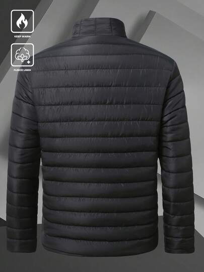 Manfinity Homme معطف شتوي كاجوال بسحاب للرجال أحادي اللون