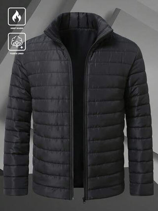 Manfinity Homme معطف شتوي كاجوال بسحاب للرجال أحادي اللون