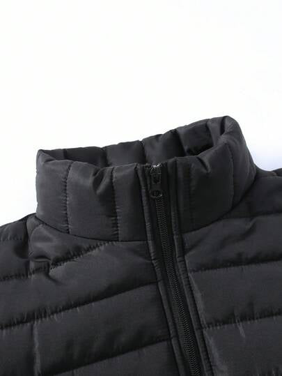 Manfinity Homme معطف شتوي كاجوال بسحاب للرجال أحادي اللون