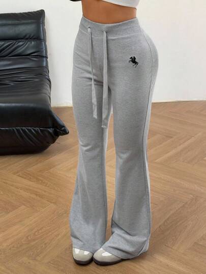 SHEIN EZwear بنطلون نسائي بأربطة مطرزة، تصميم عصري مناسب للصيف