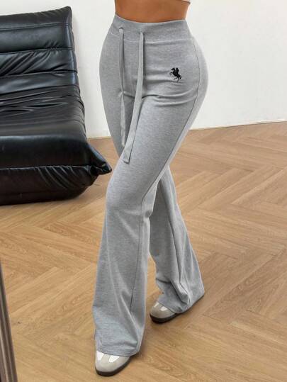 SHEIN EZwear بنطلون نسائي بأربطة مطرزة، تصميم عصري مناسب للصيف