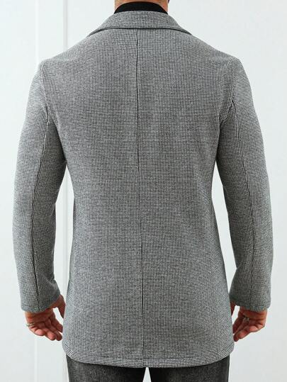 Manfinity Homme معطف كاجوال أحادي الصدر بياقة مربعات وأكمام طويلة للرجال