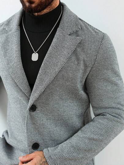 Manfinity Homme معطف كاجوال أحادي الصدر بياقة مربعات وأكمام طويلة للرجال