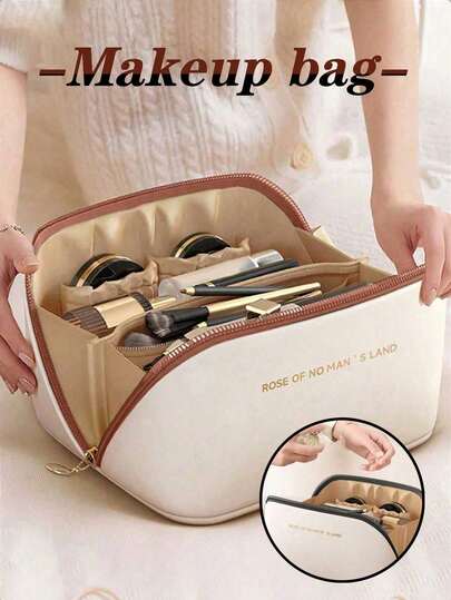 حقيبة منظم السفر متعددة الوظائف، حقيبة مستحضرات تجميل من جلد البولي يوريثان مقاوم للماء، حقيبة مكياج ذات سعة كبيرة وطبقتين، حقيبة منظم مستحضرات التجميل، حقيبة أدوات التجميل، حقيبة مكياج للسفر والمنزل، حقيبة منظم مكياج، اكسسوارات السفر، الحقائب، ديكور الغر