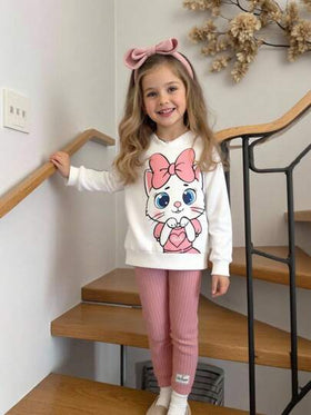 Emery Rose Kids Emery Rose Kids طقم بلوزة هودي مطبوعة برسوم كرتونية جميلة وبنطلون طويل مع خصر مطاطي - مثالي للارتداء اليومي والمدرسي في فصلي الخريف والشتاء، ملابس دافئة ومريحة للفصول الباردة