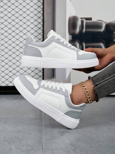 أحذية تزلج ذات رقبة منخفضة للجنسين - أحذية رياضية بيضاء عصرية، نعل من مادة EVA، بطانة من قماش قابل للتنفس، مريحة وقوية، مناسبة للأنشطة الخارجية والارتداء اليومي