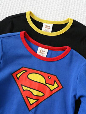 SUPERMAN X Cozy Pixies 4 قطع طقم بيجاما مكون من ملابس علوية كم طويل رقبة طاقم وبنطال طويل خصر مطاطي، بنمط كرتوني للأولاد الصغار، قطعة ناعمة مناسبة للخريف/الشتاء