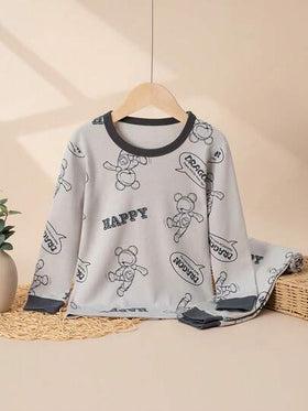طقم بيجاما بطباعة رسوم كرتونية للأولاد الصغار، ملابس علوية بأكمام طويلة وبنطلون قطني، للربيع/الخريف قطعتان