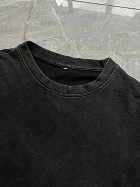تي شيرت كاجوال للرجال بياقة مستديرة وأكمام طويلة بقصة فضفاضة وغسلة