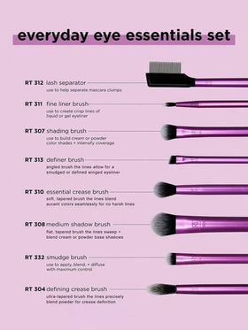 طقم فرش مكياج Real Techniques Everyday Eye Essentials المكون من 8 قطع، فرش للعين لخطوط العين والظلال والحواجب والرموش، قابلة للسفر، طقم هدايا، هدايا، فرش مكياج احترافية، طقم مكياج كامل