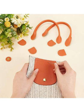 طقم حقيبة يد من جلد البولي يوريثان - صنع حقيبة كروشيه DIY مع مقابض وأزرار وأغطية
