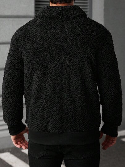 Manfinity CasualCool معطف فليس طويل الأكمام أحادي اللون للرجال، معطف فليس للرجال، معطف شيربا للرجال باللون الأسود، معطف تيدي للرجال، معطف بورج للرجال