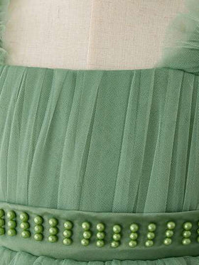 فستان فتاة أنيق من التول المطرز بخرز اصطناعي ذو أشرطة سميكة، مناسب لحفلات عيد الميلاد والعطلات، باستثناء الشريط الرأس