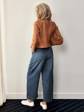 EMERY ROSE بناطيل جينز نسائية فضفاضة بتصميم جيوب وساق واسعة، قصيرة ومتعددة الاستخدامات، كاجوال