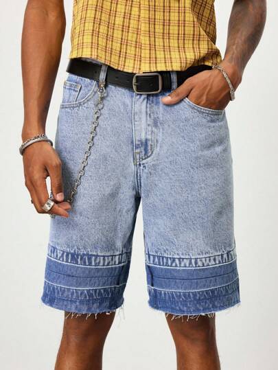 ROMWE MEN Casual شورتات جينز بجيوب وحواف مبهتة وألوان متباينة للرجال