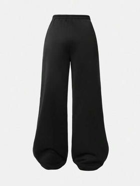 SHEIN Girlism بنطلون رياضي فضفاض أساسي متناسق للفتيات المراهقات، مناسب للموسم الانتقالي بين الخريف والشتاء وبداية العام الدراسي، بلون رمادي داكن