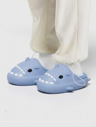 SHARK SLIPPER أحذية منزلية رجالية على شكل سمكة القرش ذات كعب عالٍ، دافئة ومريحة للاستخدام في فصلي الخريف والشتاء، مانعة للانزلاق