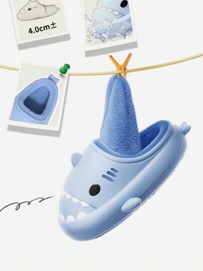 SHARK SLIPPER أحذية منزلية رجالية على شكل سمكة القرش ذات كعب عالٍ، دافئة ومريحة للاستخدام في فصلي الخريف والشتاء، مانعة للانزلاق