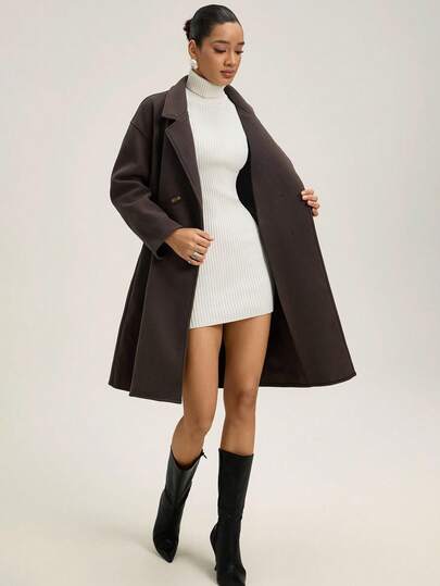 Aveloria Modichic معطف صوف ميرينو متوسط الطول لموسم الخريف/الشتاء، أنيق وأنيق ومنحف، ذو لون أحادي وياقة، معطف نسائي كاجوال متعدد الاستخدامات مناسب للتنقل اليومي والتسوق والعمل والمواعدة وغيرها من المناسبات، قماش خريفي للنساء