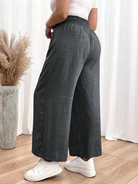 SHEIN Essnce بنطلون نسائي مريح فضفاض بجيوب ذو خصر مطاطي بلون أزرق للصيف والخريف، بنطلونات نسائية، ملابس خريفية، بنطلونات للمعلمات، ملابس العودة إلى المدرسة، بنطلونات مناسبة للجسم الممتلئ