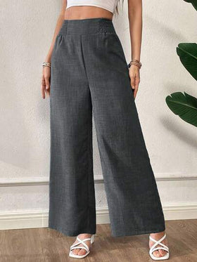 SHEIN Essnce بنطلون نسائي مريح فضفاض بجيوب ذو خصر مطاطي بلون أزرق للصيف والخريف، بنطلونات نسائية، ملابس خريفية، بنطلونات للمعلمات، ملابس العودة إلى المدرسة، بنطلونات مناسبة للجسم الممتلئ